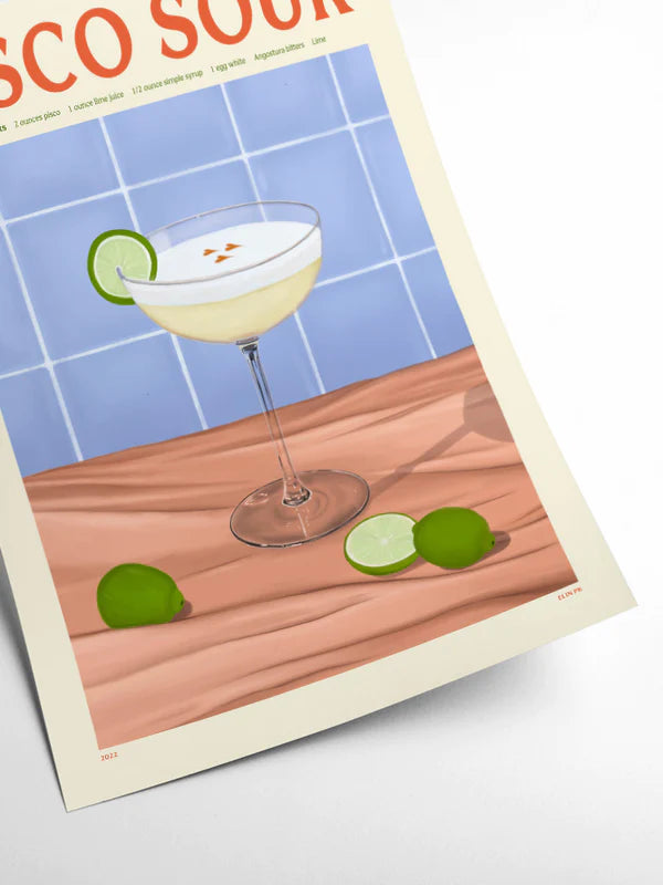 Pisco Sour - Affiche 50 x 70cm cocktail Elin Pk - PSTR Studio