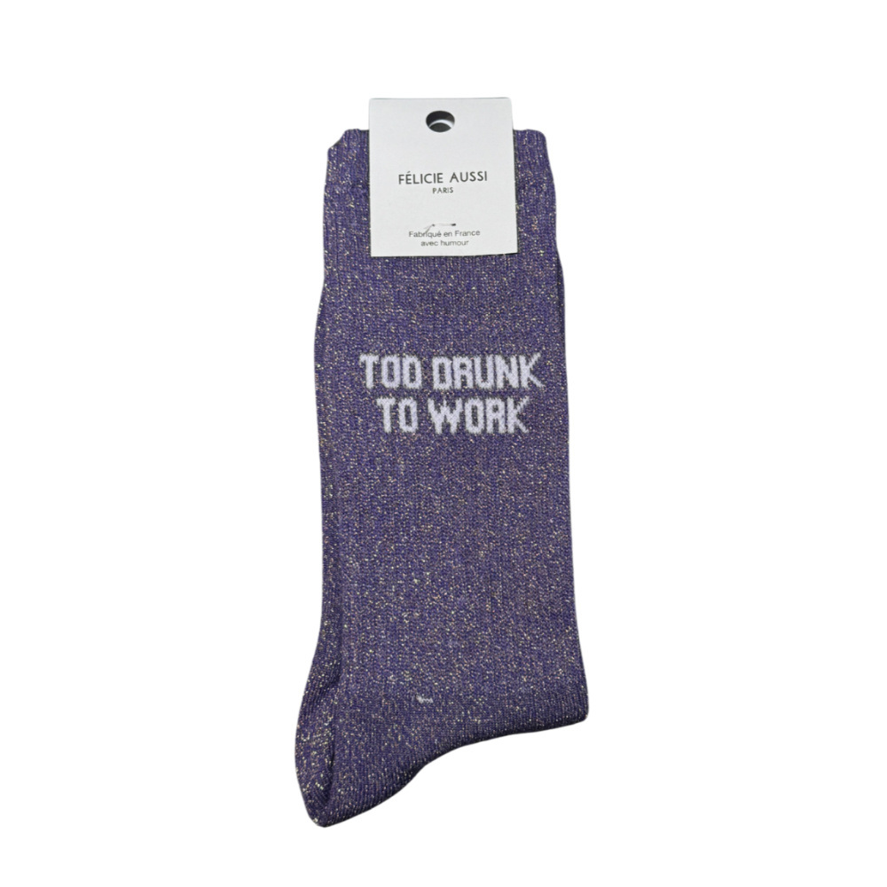 Chaussettes violettes à paillettes pour hommes Too Drunk To Work Félicie Aussi 40/45
