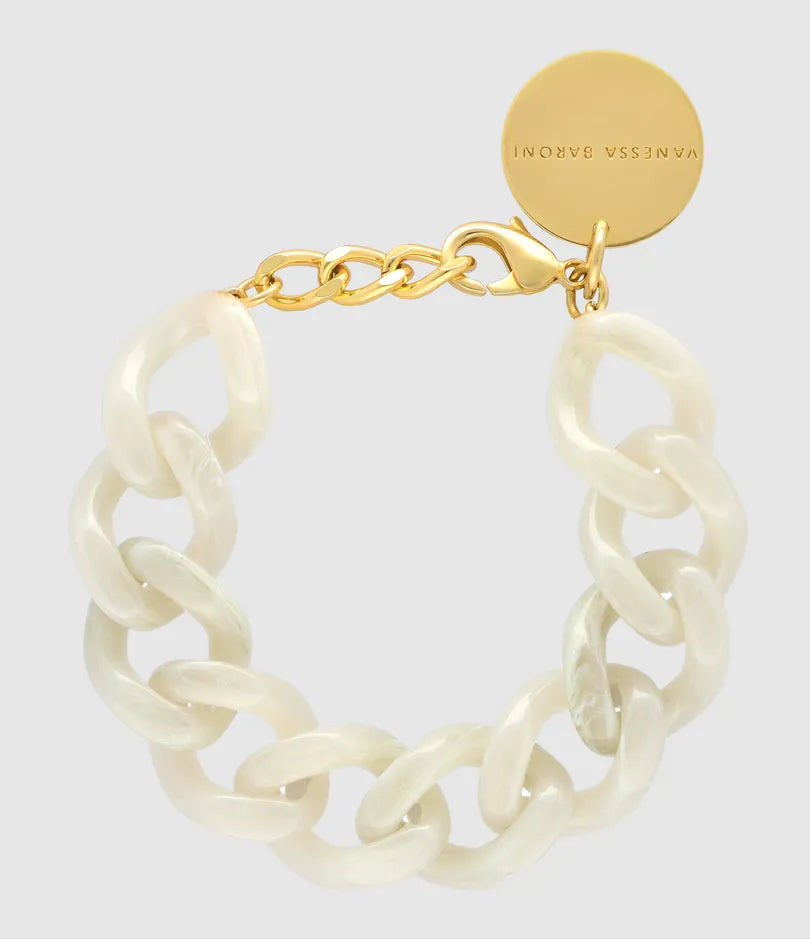 Flat ChainSnow White marble - Bracelet à maillons plats blancs effet marbré - Vanessa Baroni