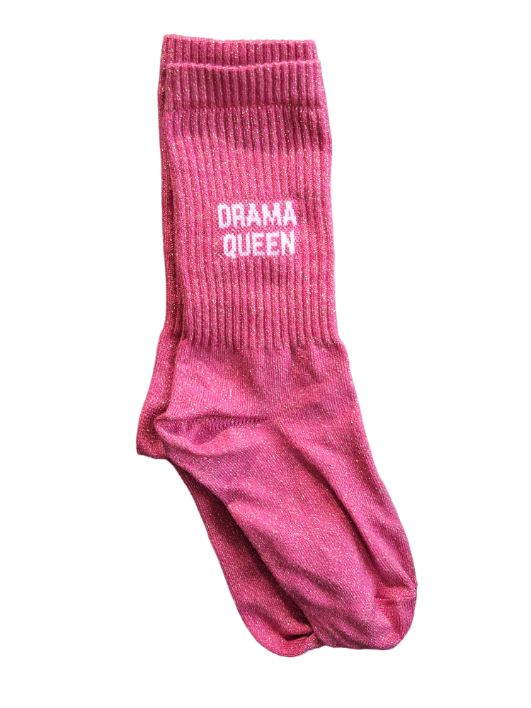Chaussettes à Paillettes Rose Avec Message "Drama Queen" - Taille Unique 36-40, Coton Confortable, Cadeau Humoristique