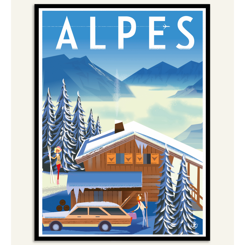 Alpes Chalet - Collection Monsieur Z - 56x76 cm sur papier Velin - Image Republic