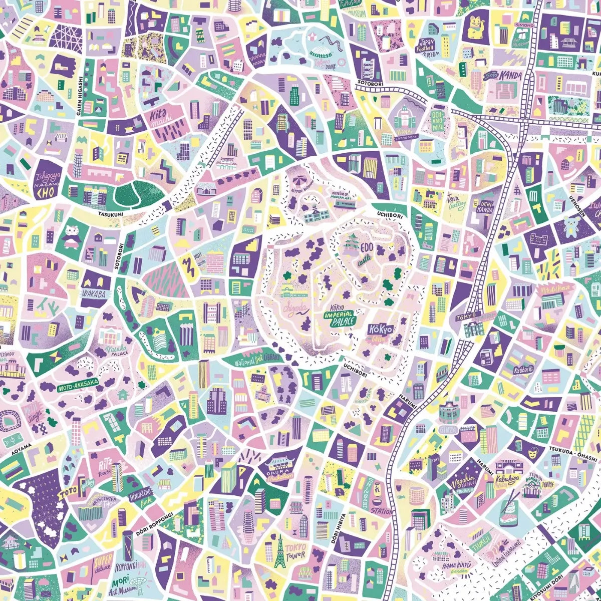 Zoom sur la carte illustrée de Tokyo réalisée par Antoine Corbineau