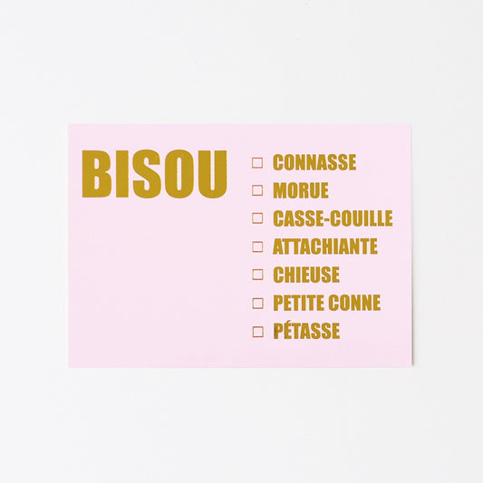 Bisou Rose - Carte Postale avec enveloppe - Félicie Aussi