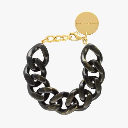Flat Chain Black Gold Marble - Bracelet grosses mailles - Vanessa Baroni