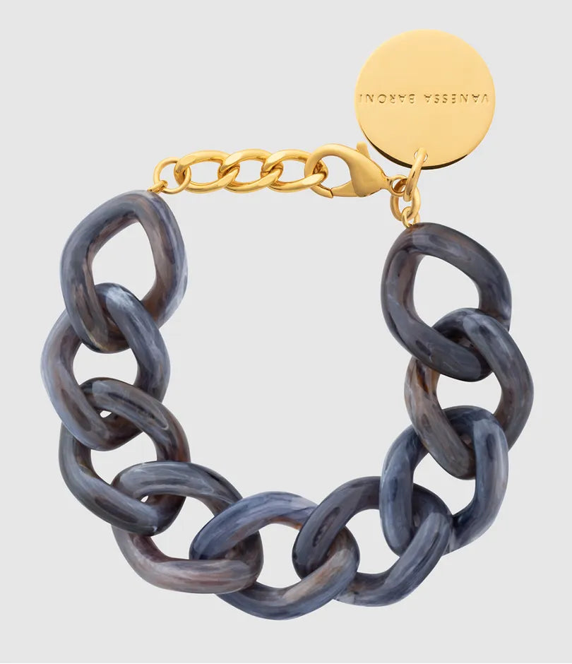 Flat Chain Blue Jeans Universe Marble - Bracelet à maillons plats bleu marbré - Vanessa Baroni