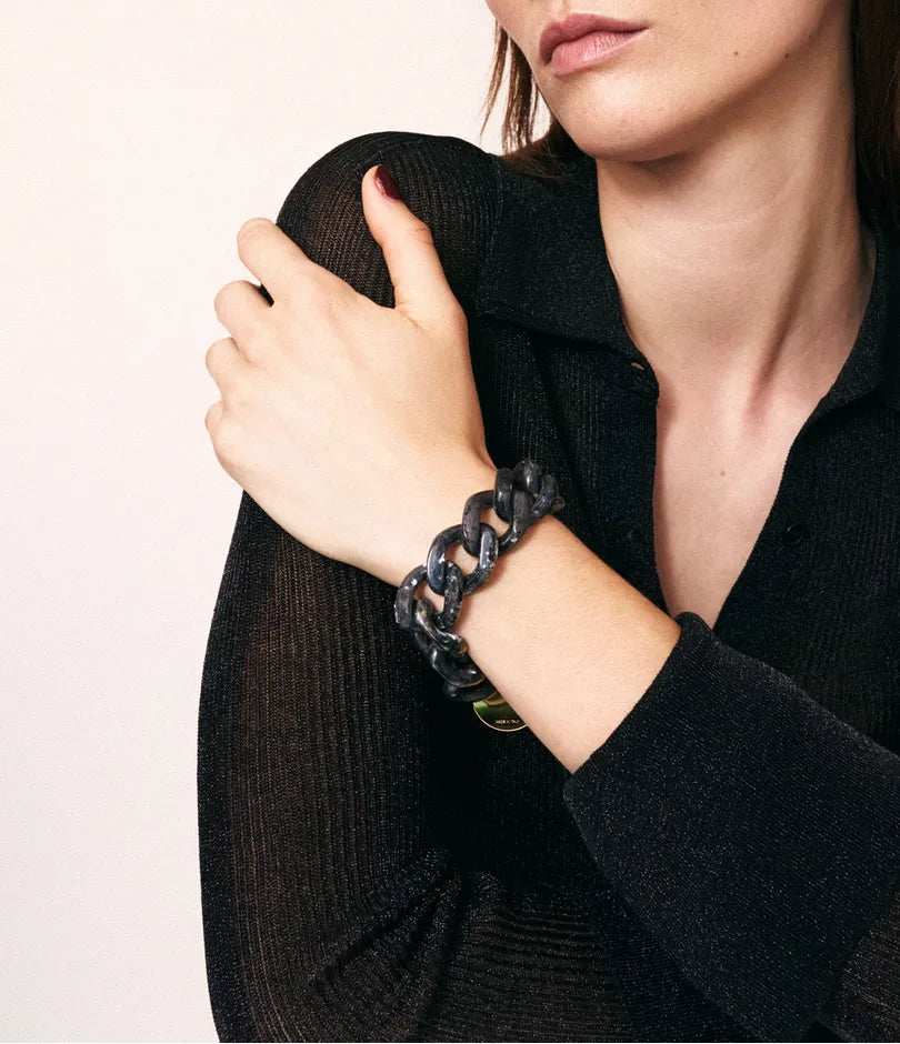 Flat Chain Granite marble - Bracelet à maillons plats gris effet marbré - Vanessa Baroni