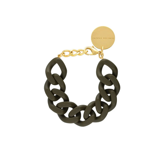 Bracelet flat chain matt dark olive Vanessa Baroni - Bracelet à grosses mailles olive foncé mat