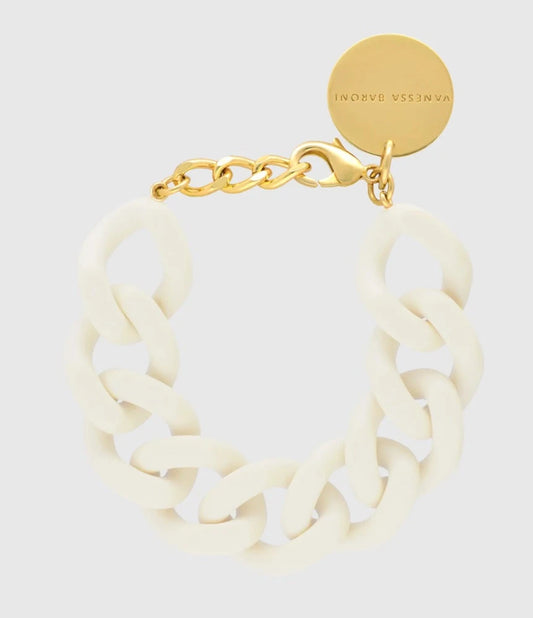 Flat Chain Matt Off White Vanessa Baroni - Bracelet grosses mailles blanc mat
