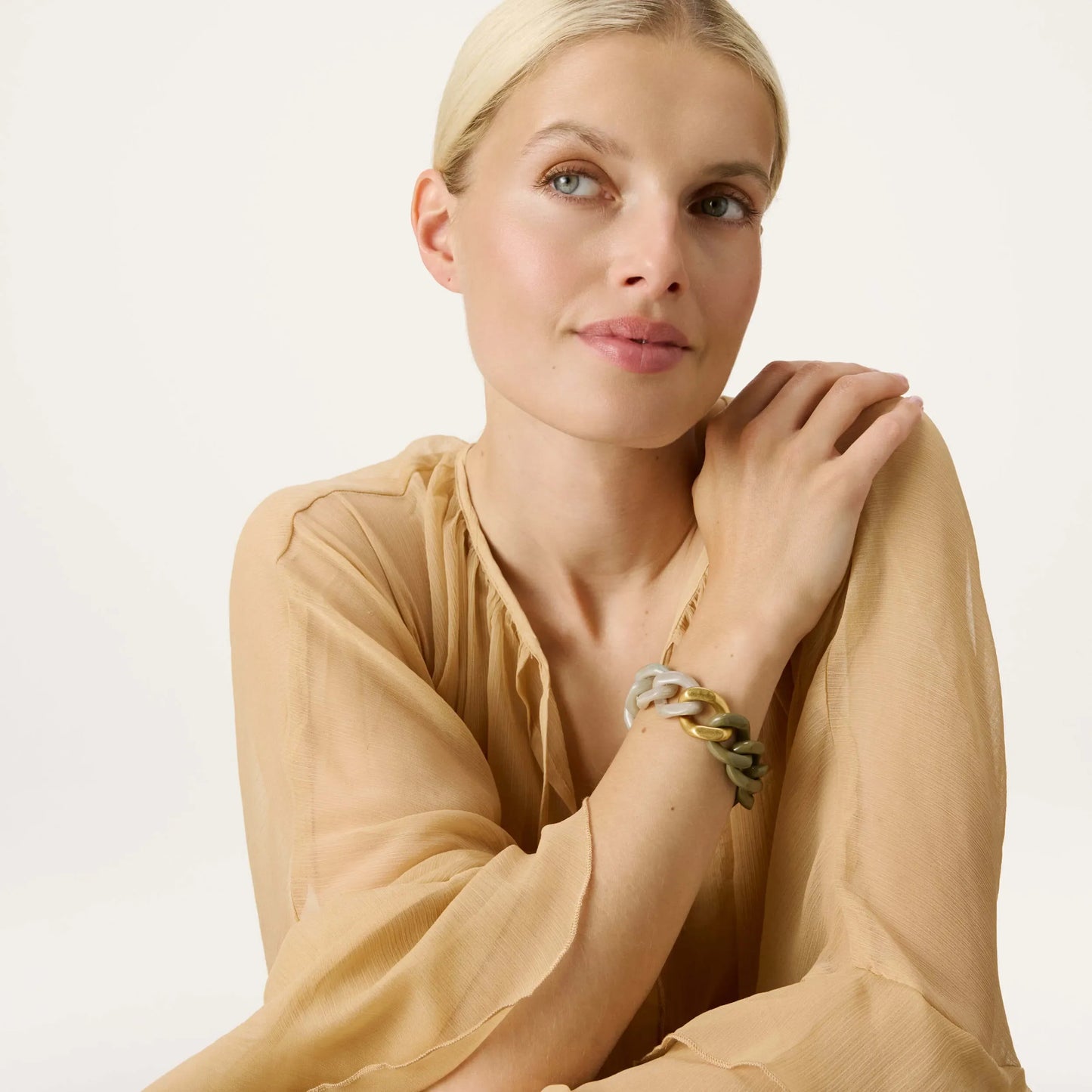 Bracelet à grosses mailles flat chain olive-snow green marble - Vanessa Baroni