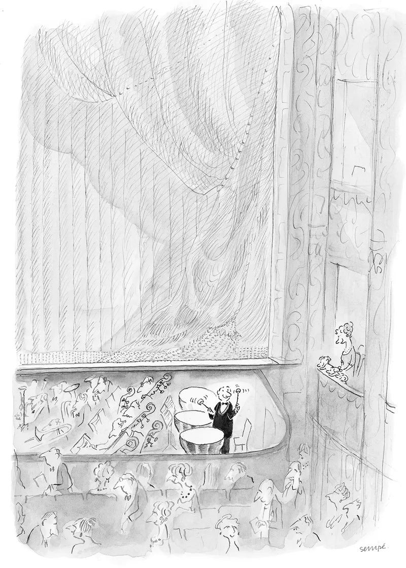 Affiche 30x40cm - Le Timbalier Dessin en boir et blanc de Sempé
