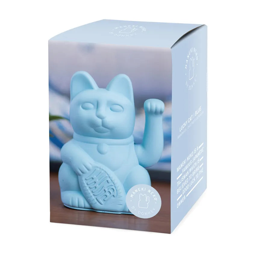 Boîte du Maneki Neko bleu clair Donkey chat porte-bonheur japonais
