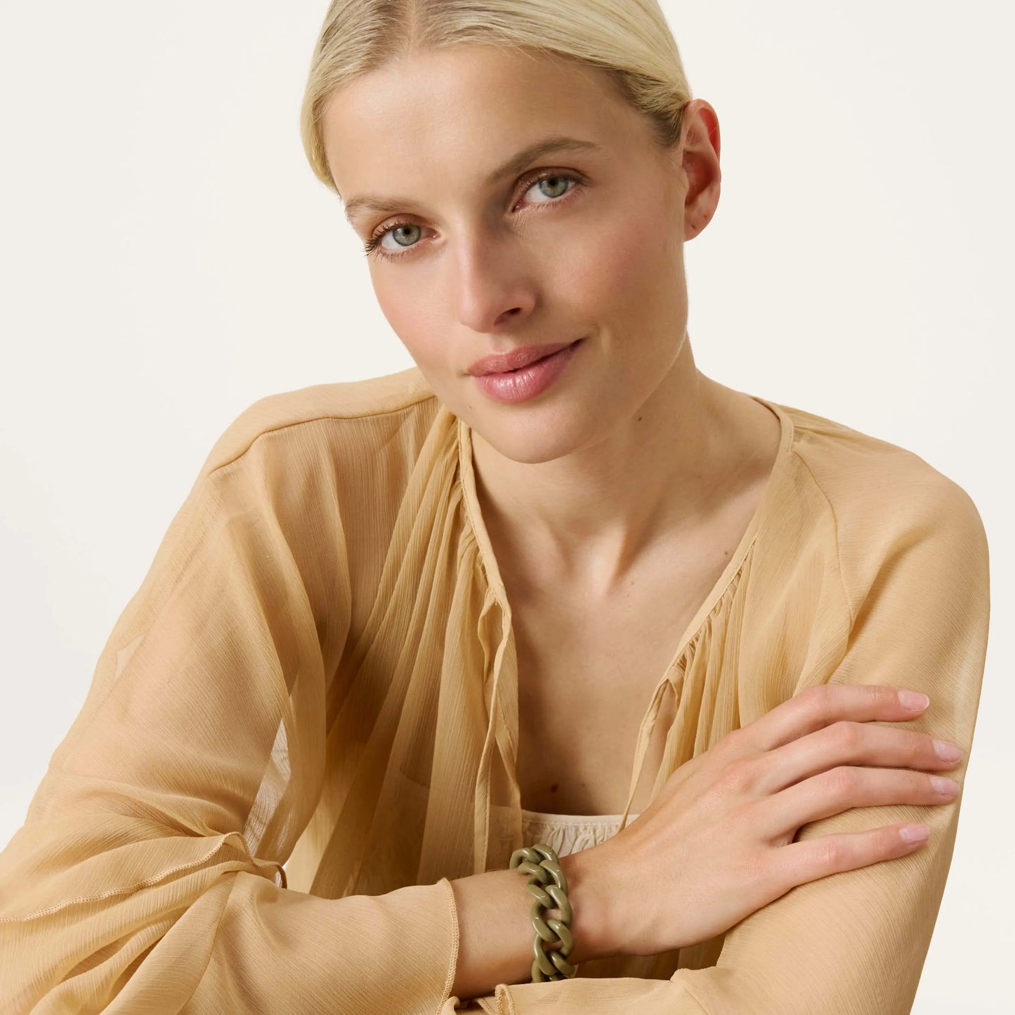 Bracelet à grosses mailles mini flat chain Light Olive - Vanessa Baroni