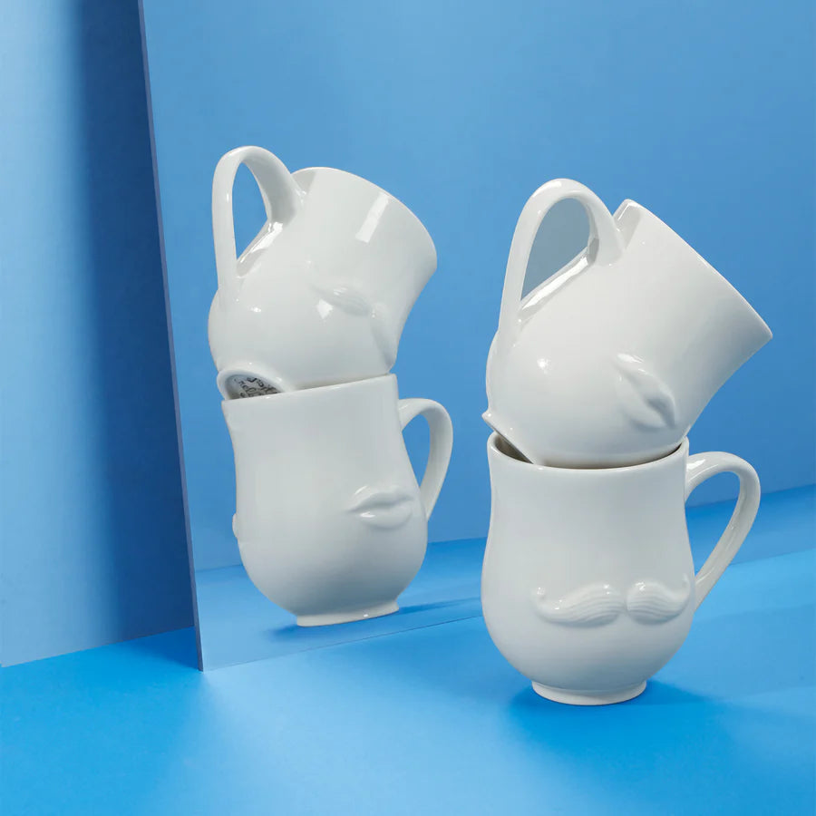 Mug Mr and Mrs - Moustache en relief devant, bouche charnue derrière - Jonathan Adler