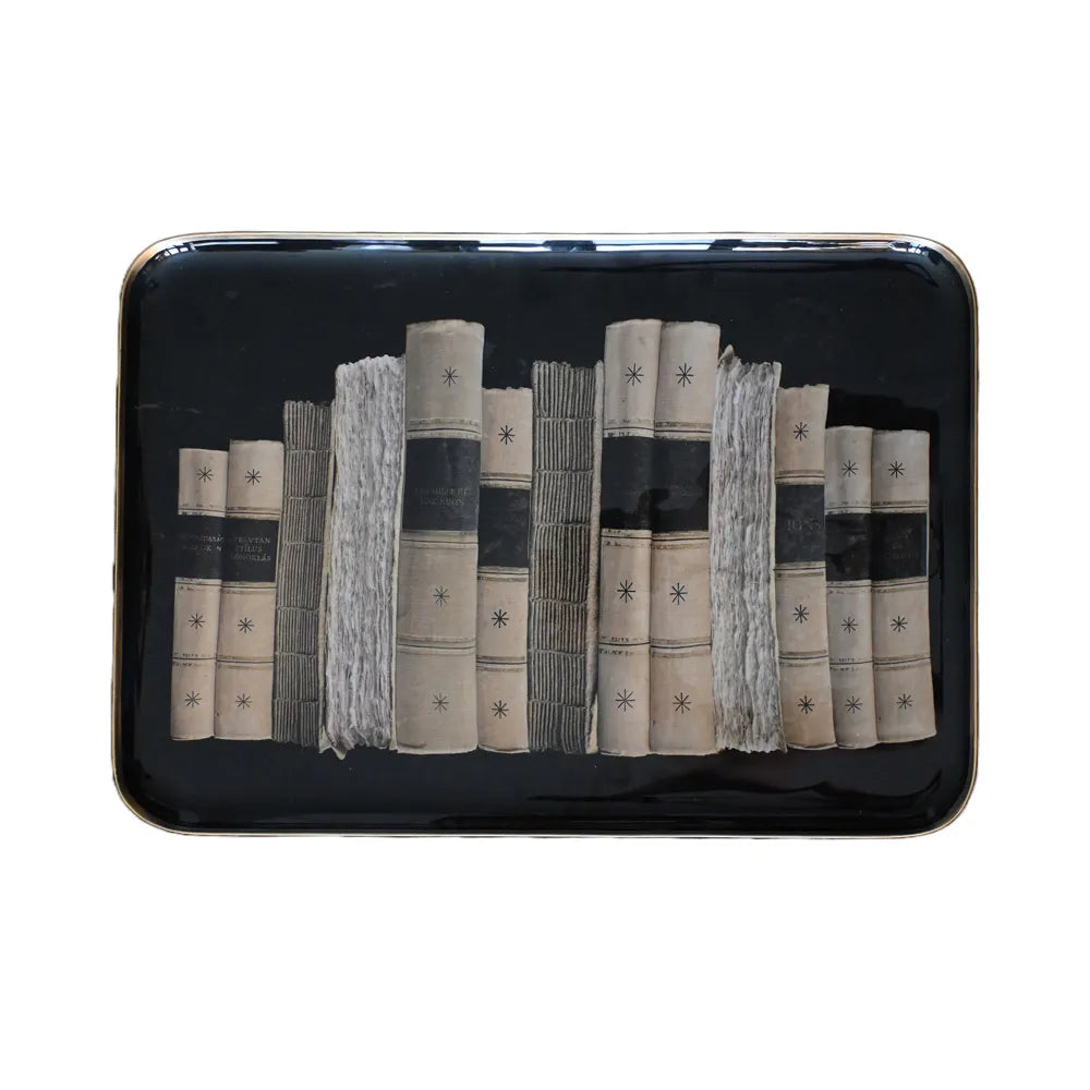 Ex-Libris - Plateau Réception en aluminium emaillé motifs livres - Boncoeurs