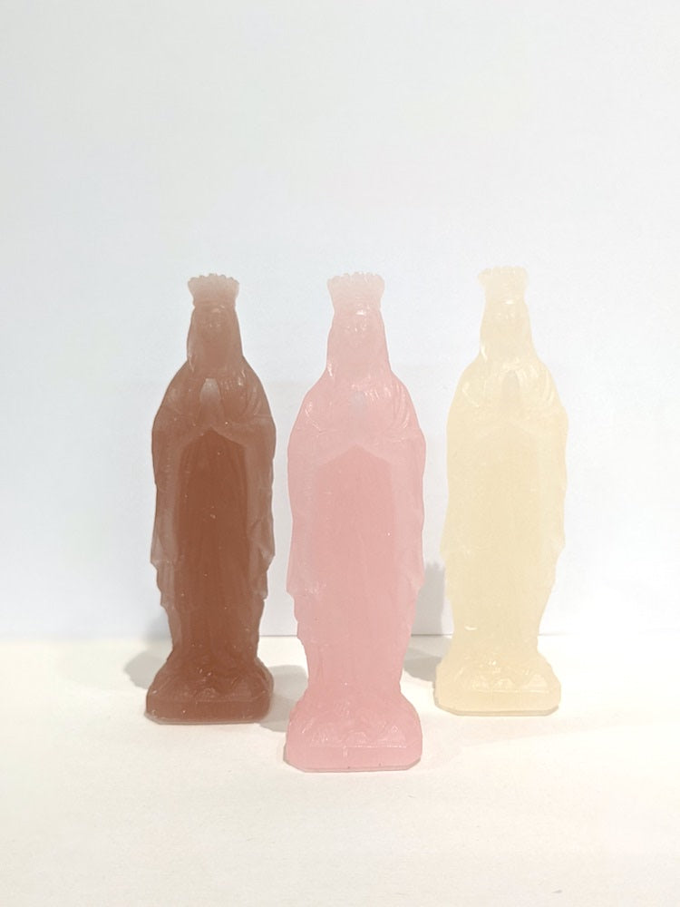 Mini Vierges à Intention Rose - coffret de 3 vierges en cire - La ciergerie des prémontrés