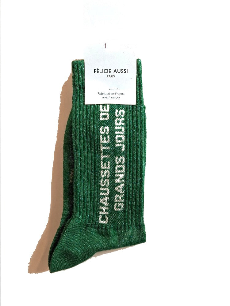 Chaussettes des grands jours - Chaussettes vertes à paillettes - Félicie aussi