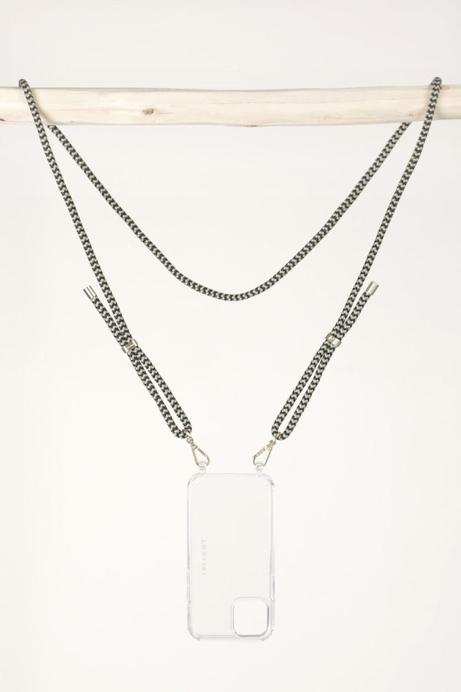 Cordon Tessa noir et vert - Bandoulière avec coque transparente Charlie -Louvini