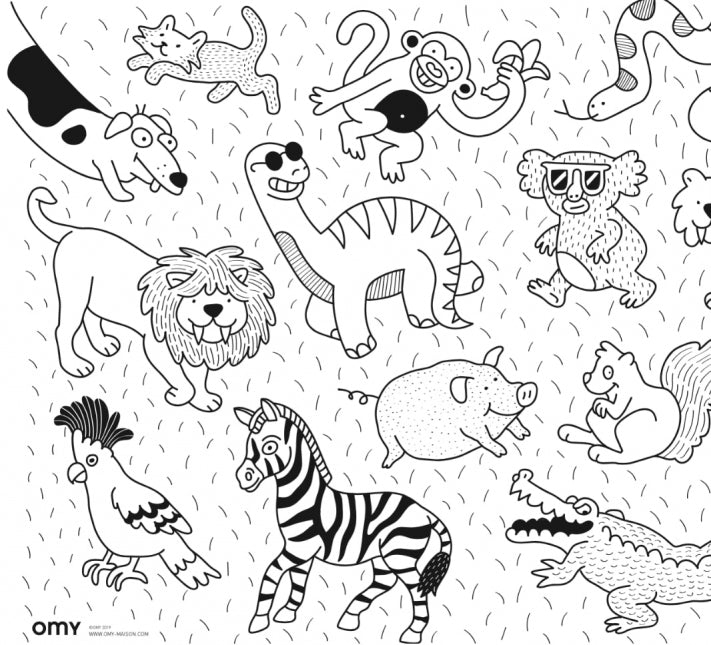 Animaux - coloriage de poche + 6 crayons - 3 à 7 ans - Omy