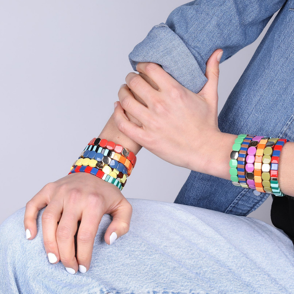 Colorful Bleu Fluo - bracelet en metal emaillé - Simone à Bordeaux