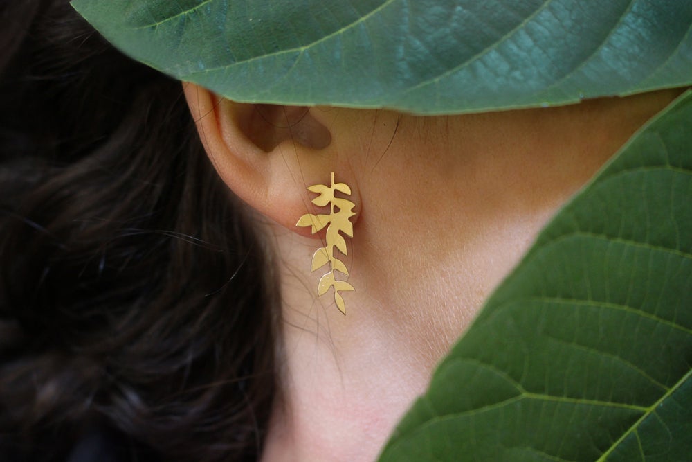 Saule 01 - Boucle d'oreille en forme de feuille de saule - fabriquée à la main par Christelle dit Christensen