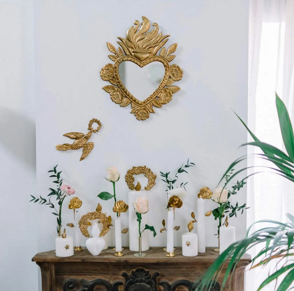 Miroir Narcisse - ex-voto en fer blanc patiné - Boncoeurs