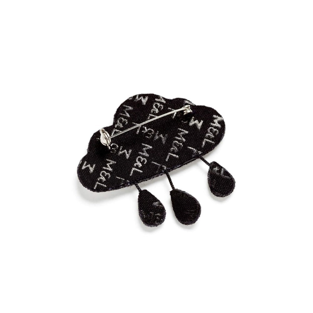 Broche nuage et pluie argentée - broche brodée à la main -Macon et Lesquoy