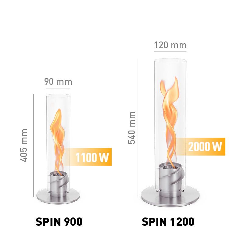 Dimensions Spin 900 et Spin 1200 Silver Höfats - Spin avec Bio burner