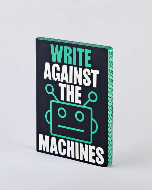 Carnet Nuuna  Write against the machines recto - Couverture noire, tête robot verte