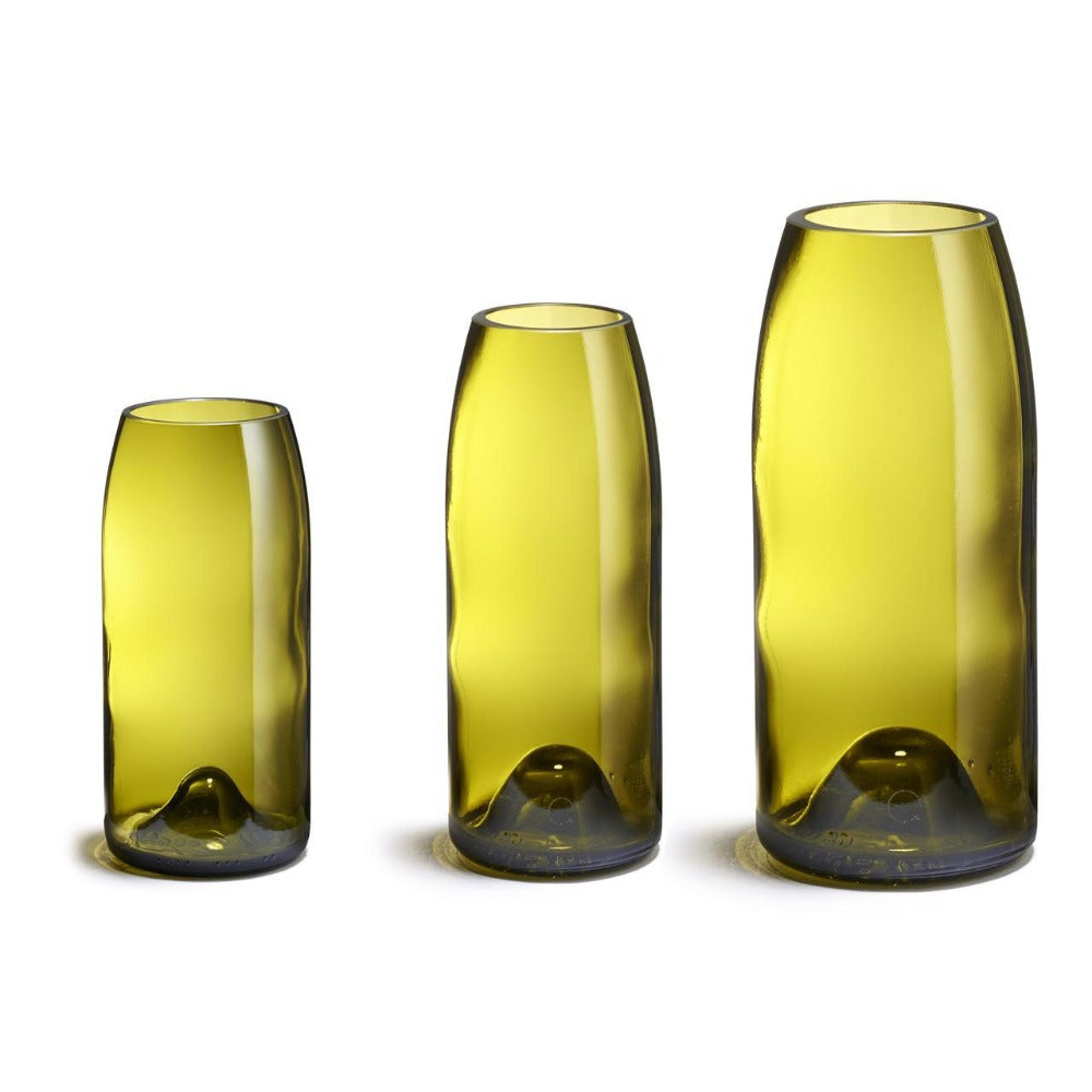 Rire vase jaune brun - bouteilles de vin upcyclées - Q de Bouteille
