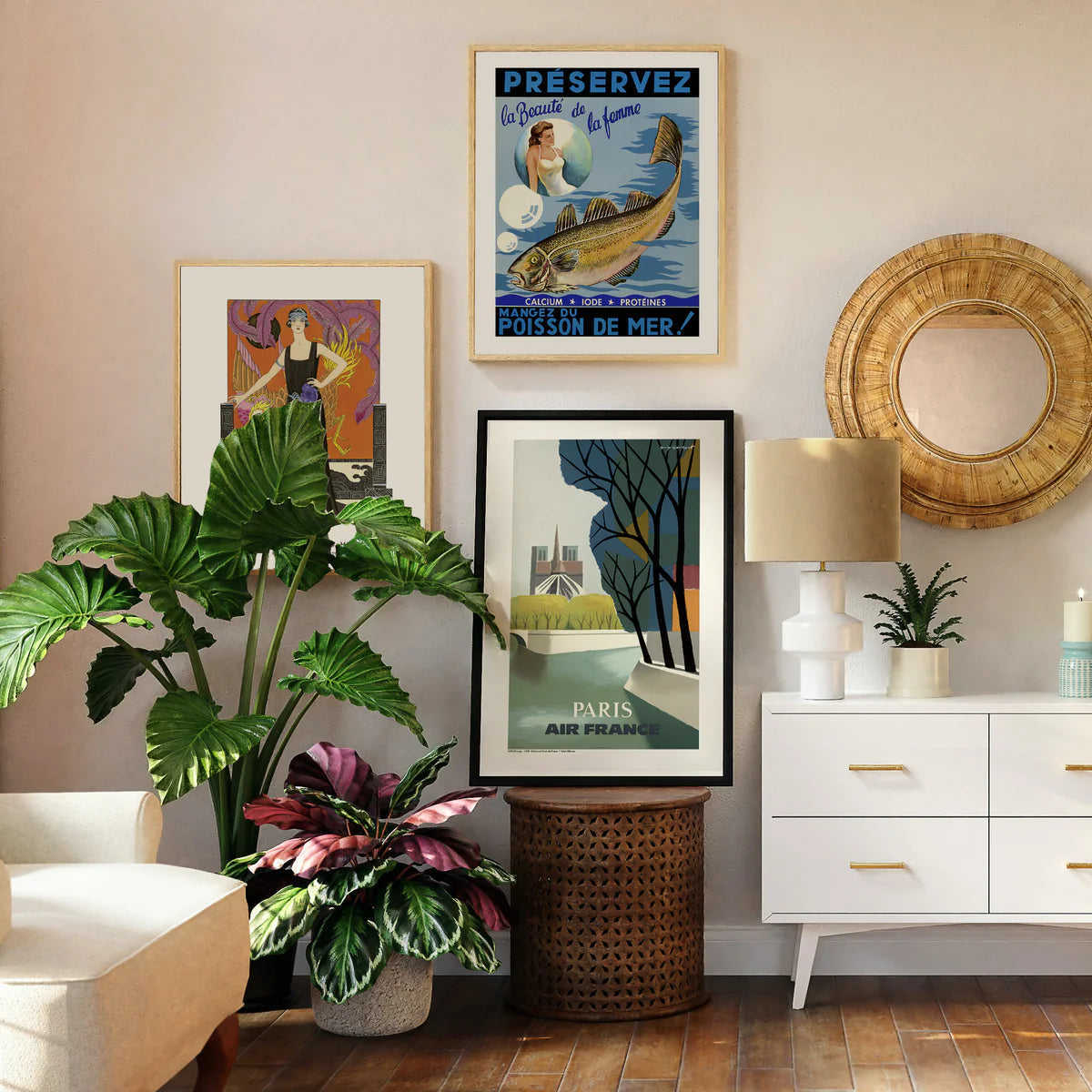 Affiche Air france Paris Notre Dame A095 - mise en scène sur un mur - Salam Editions