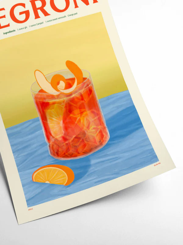Negroni - Affiche 30 x 40 cm - cocktail par Elin Pk - PSTR Studio