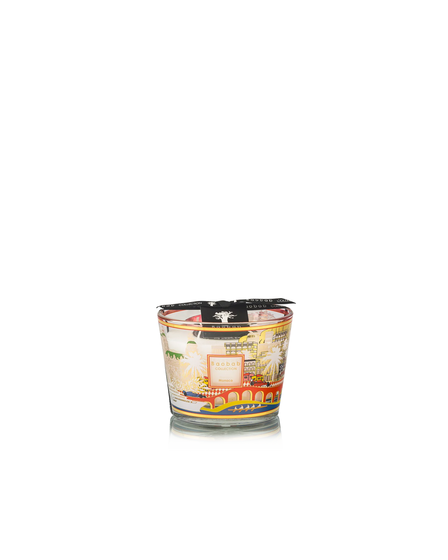 Bougie Monaco Max 10 de Baobab Collection avec décor coloré de bâtiments, palmiers et arcades