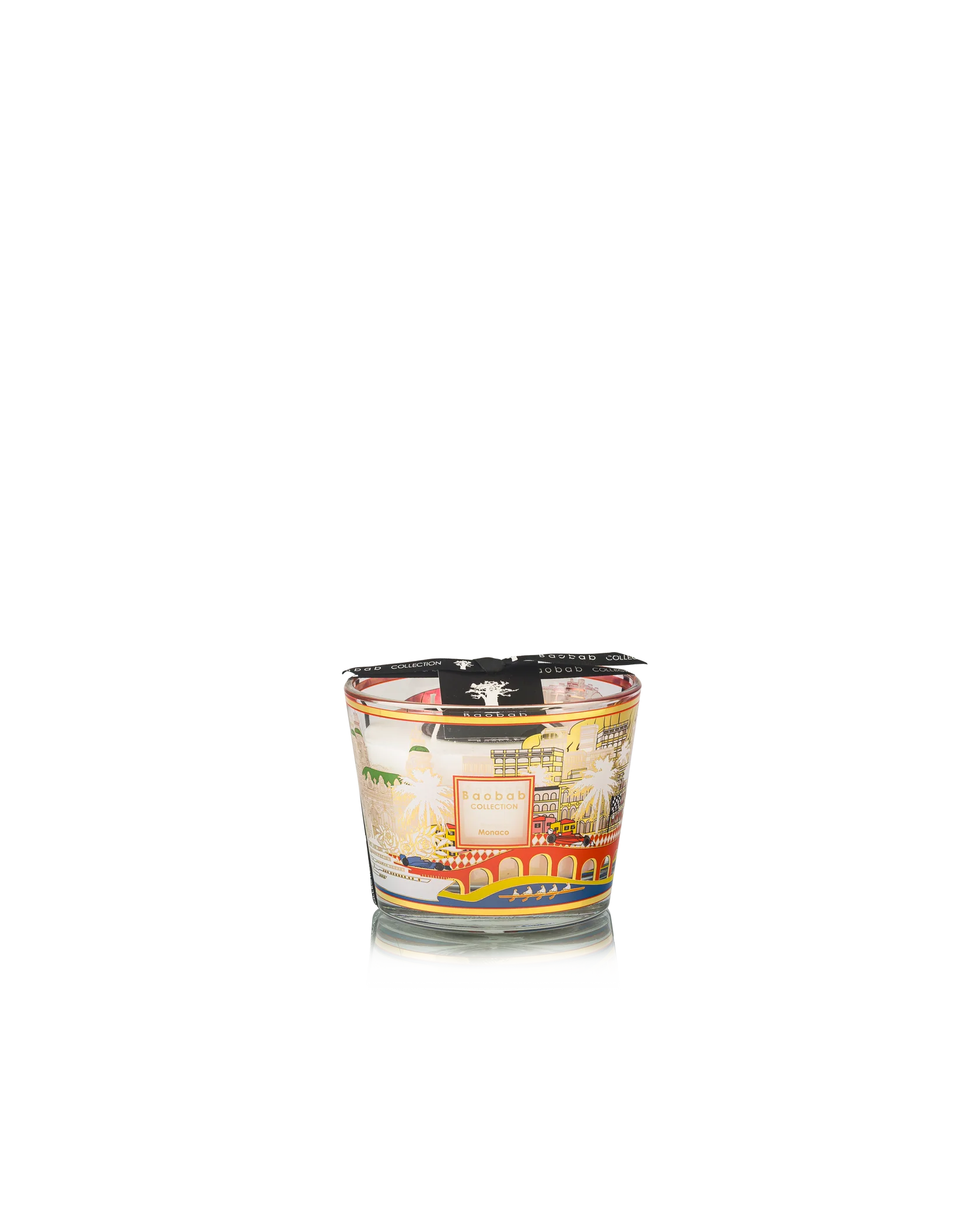 Bougie Monaco Max 10 de Baobab Collection avec décor coloré de bâtiments, palmiers et arcades