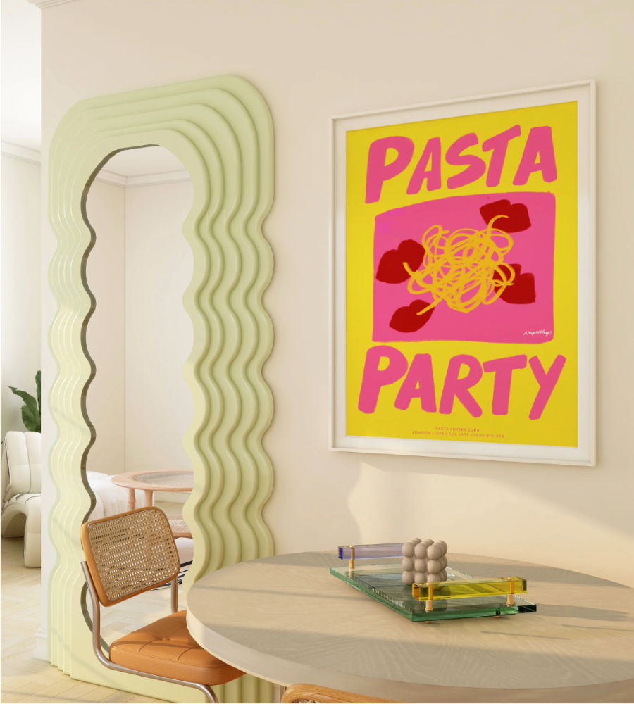Pasta Party Print Nephthys Illustrated - Affiche Pasta Party Fond jaune
