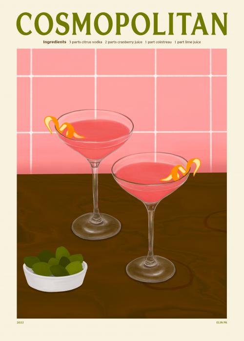 Cosmopolitan - Affiche 50x70 cm cocktail Elin Pk - PSTR Studio