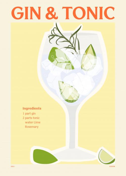 Gin Tonic - Affiche 30x40 cm cocktail Elin Pk - PSTR Studio