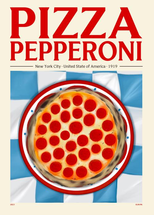 Pizza Pepperoni - Affiche 30x40 cm - Elin Pk - Pstr Studio