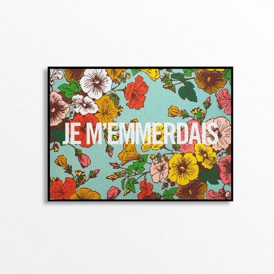 Puzzle Je m'emmerdais - Fleurs colorées sur fond bleu clair Message je m'emmerdais blanc par Piece and Love