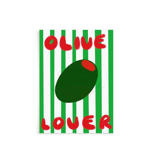 Olive Lover Print Nephthys Illustrated - Affiche Olive Lover Fond rayé vert et blanc