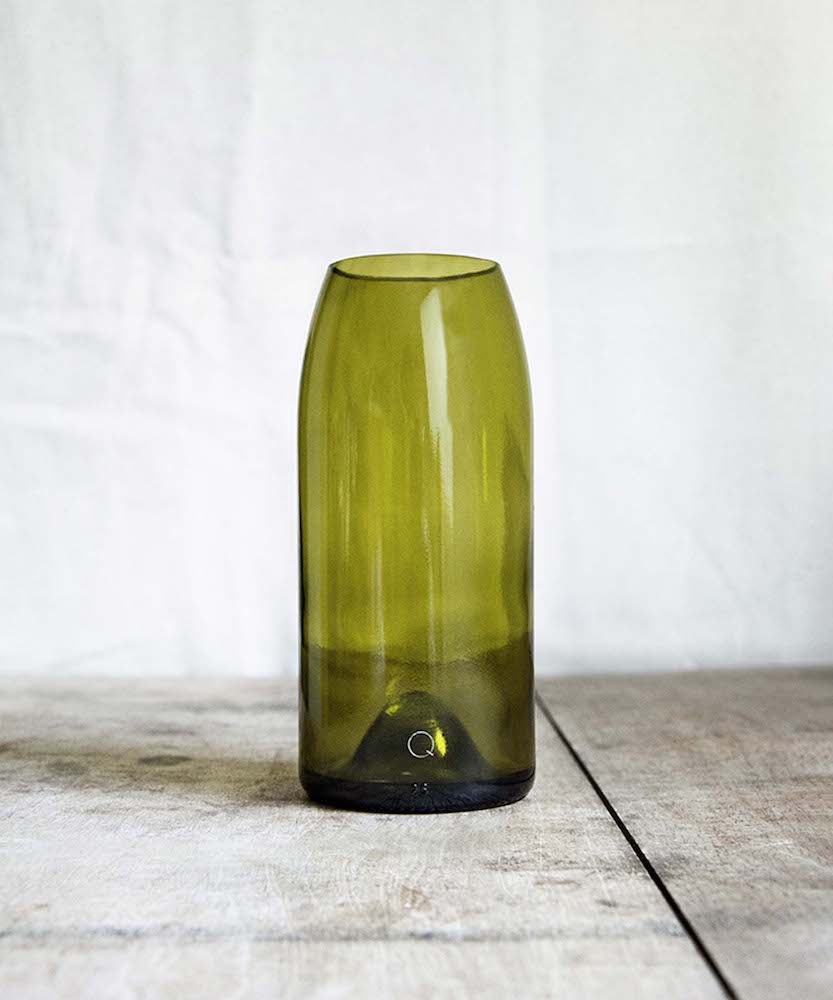 Rire vase jaune brun - bouteilles de vin upcyclées - Q de Bouteille