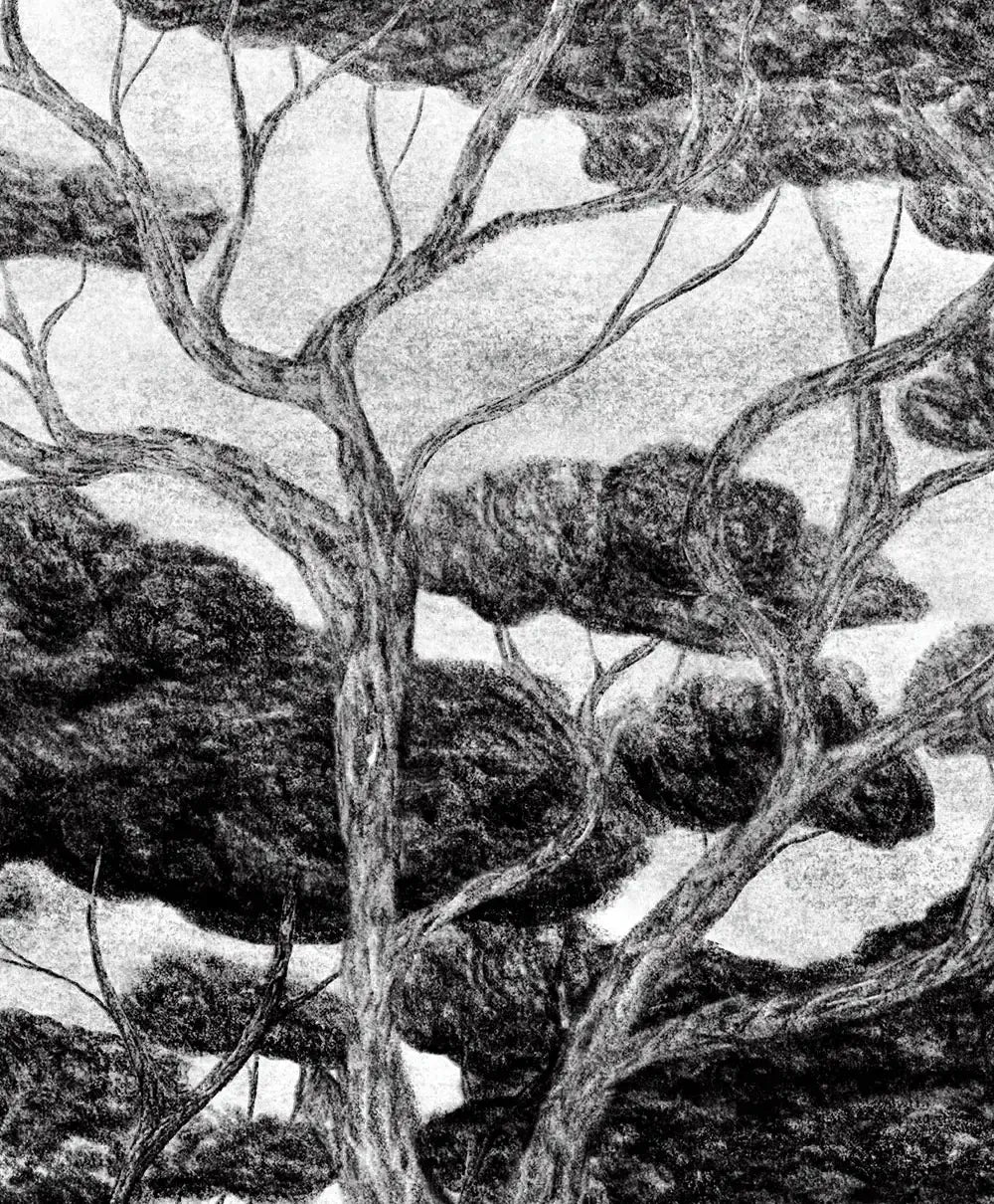Éventail Charcoal Forest détail dessin
