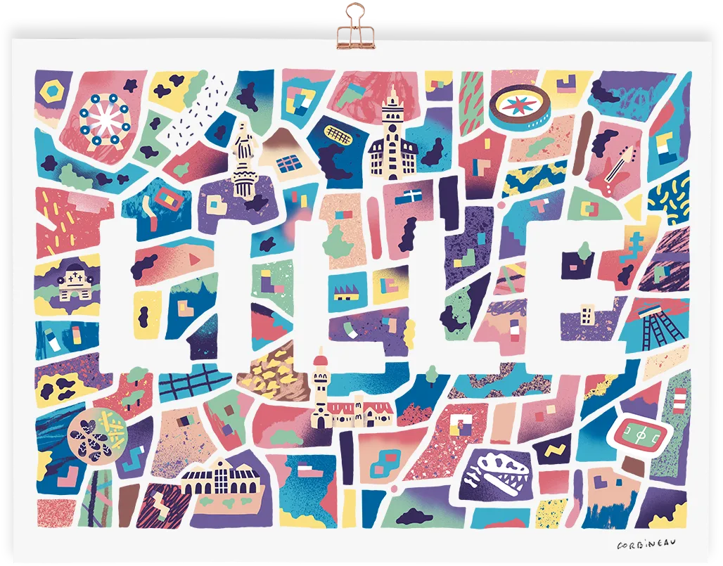 Carte illustrée de Lille 40x30 par Antoine Corbineau
