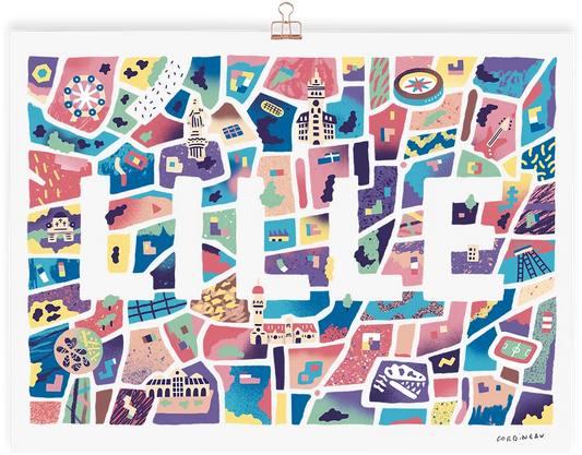 Carte illustrée de Lille 40x30 par Antoine Corbineau