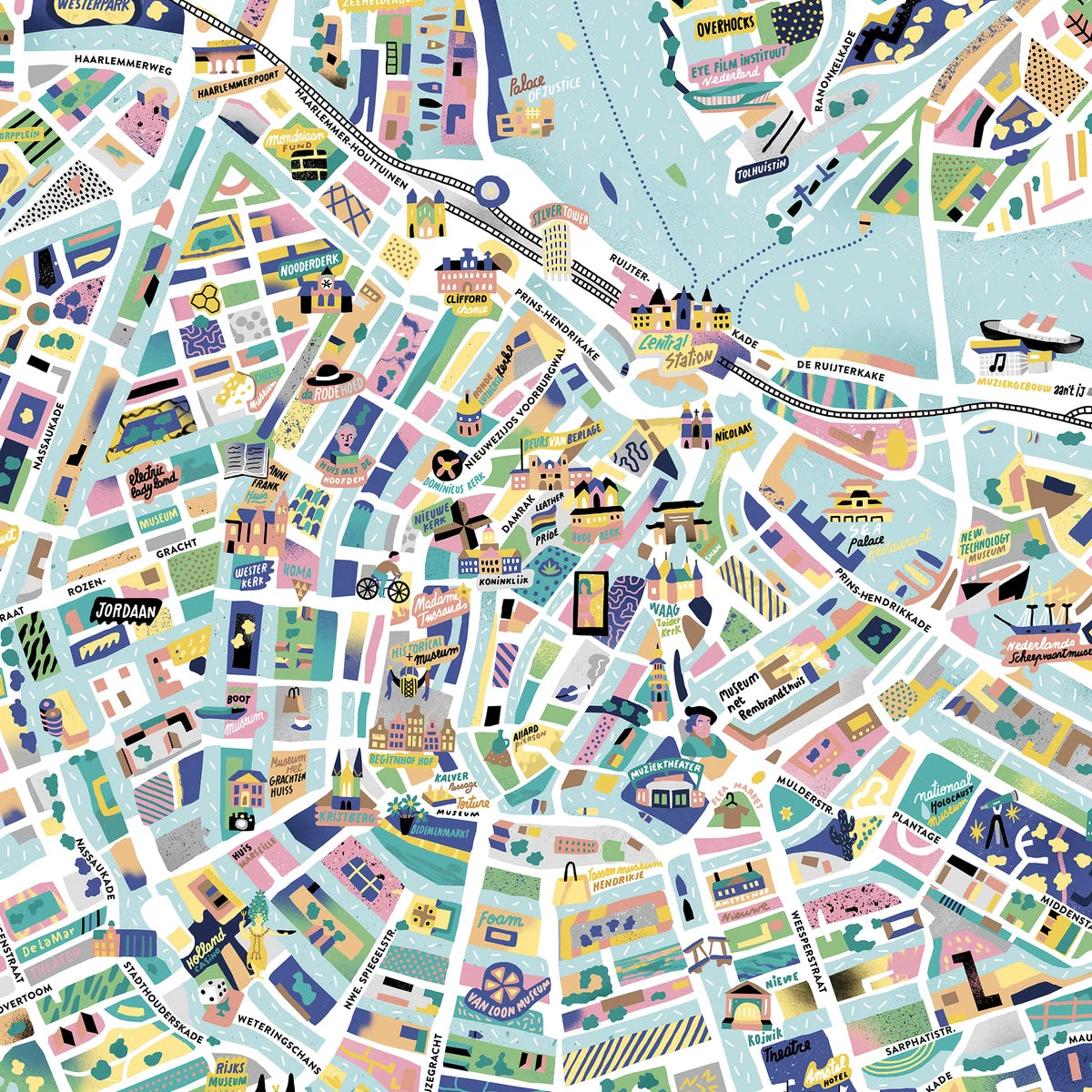 Détail de l'affiche illustrée d'Amsterdam par Antoine Corbineau