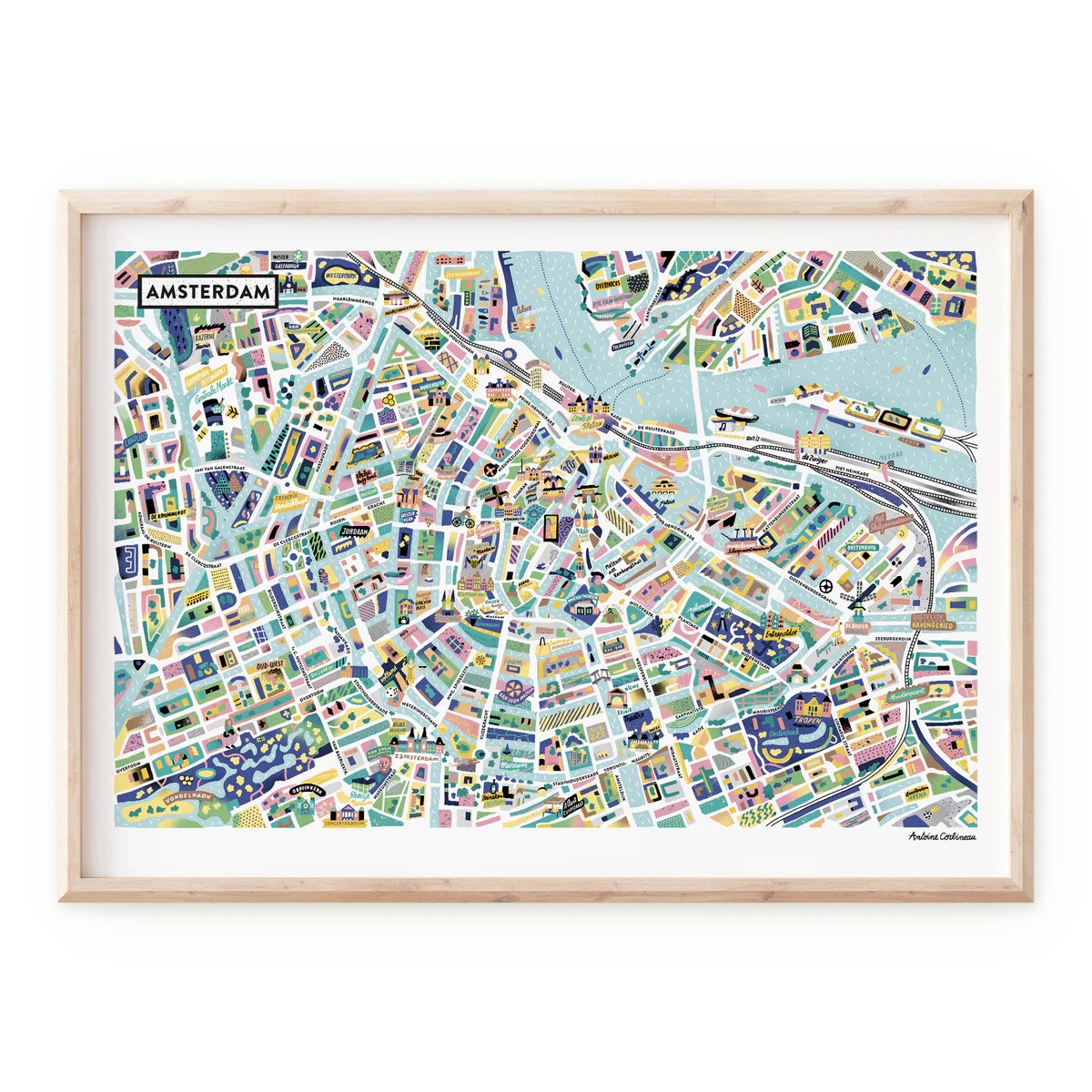 Affiche illustrée d'Amsterdam par Antoine Corbineau