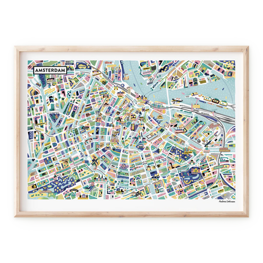 Affiche illustrée d'Amsterdam par Antoine Corbineau