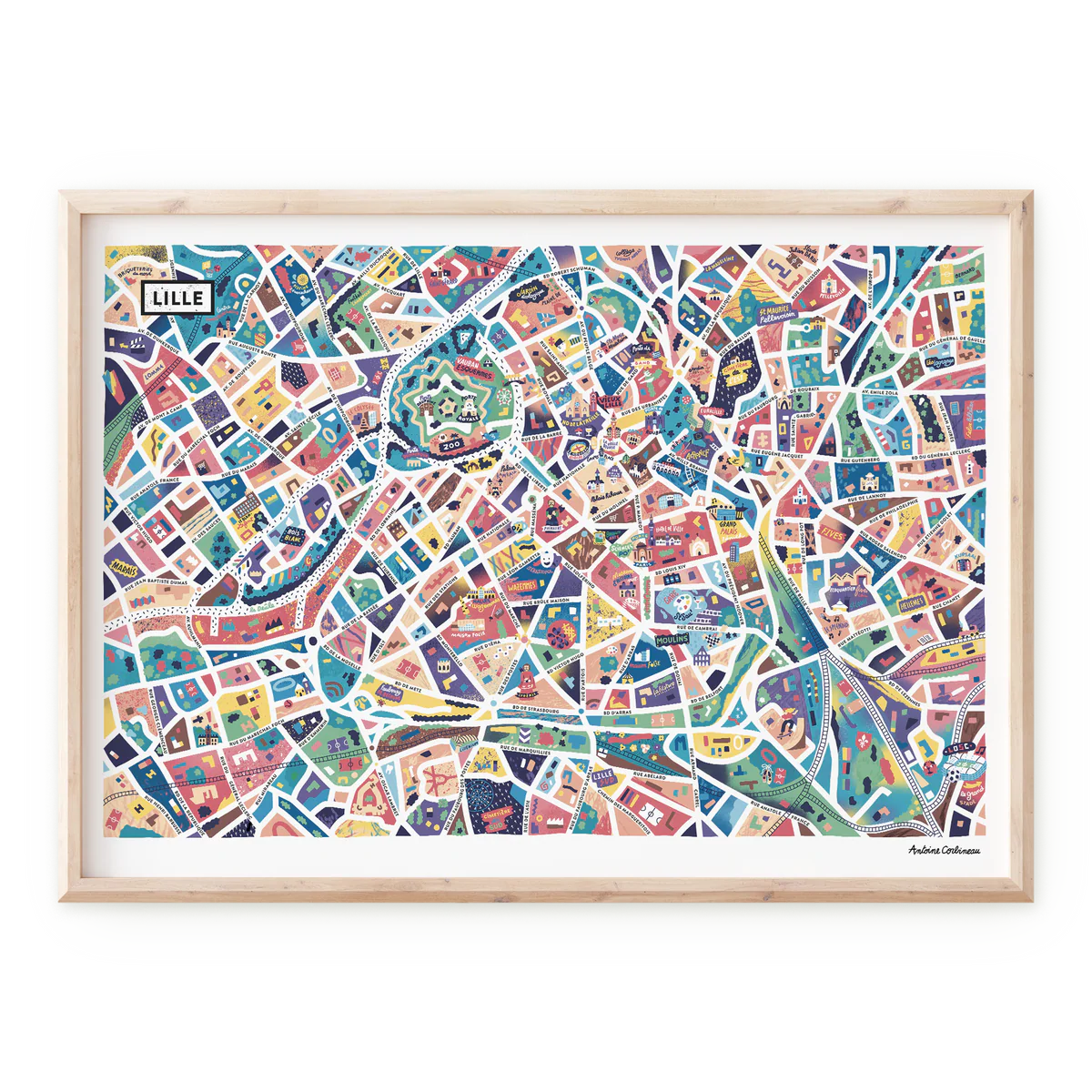 Affiche carte de Lille 70x50 illustrée par Antoine Corbineau
