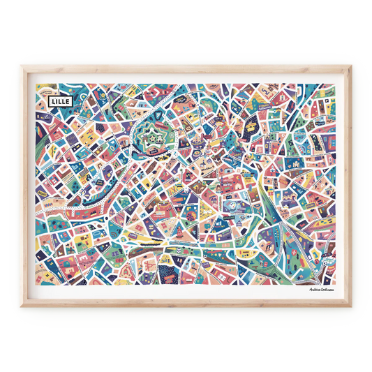 Affiche carte de Lille 70x50 illustrée par Antoine Corbineau