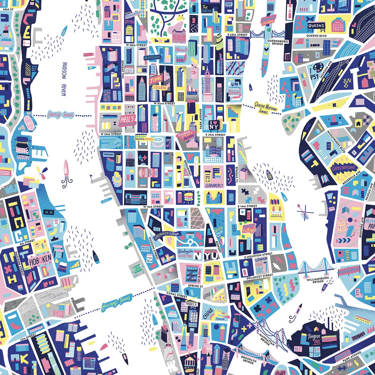Détail de l'affiche carte illustrée de New York par Antoine Corbineau