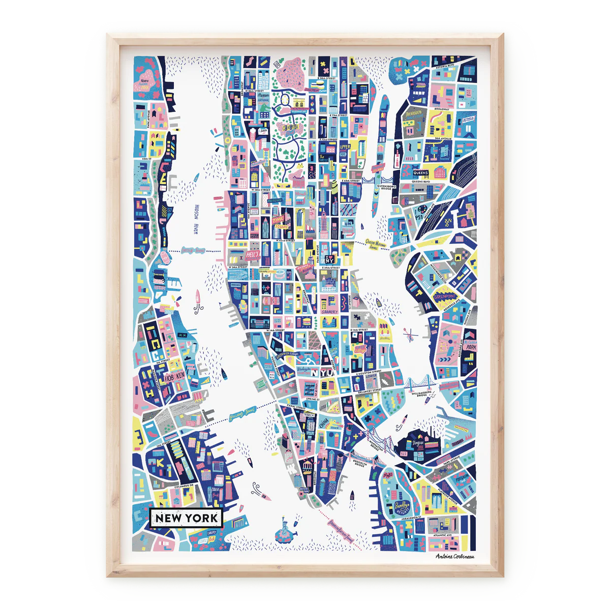 Affiche carte illustrée New York 70x50 - Antoine Corbineau